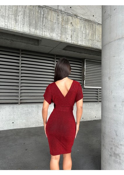 Flowers Kruvaze Yaka Kemer Detaylı Abiye Elbise 583309 Kırmızı fırsatları