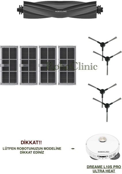 Dreame L10S Pro Ultra Heat Yedek Ana Fırça, Yan Fırça, Hepa Filtre - 9 Parça