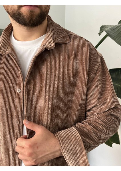 Bayaygün 5103 Oversize Kadife Gomlek _açık Kahve modelleri