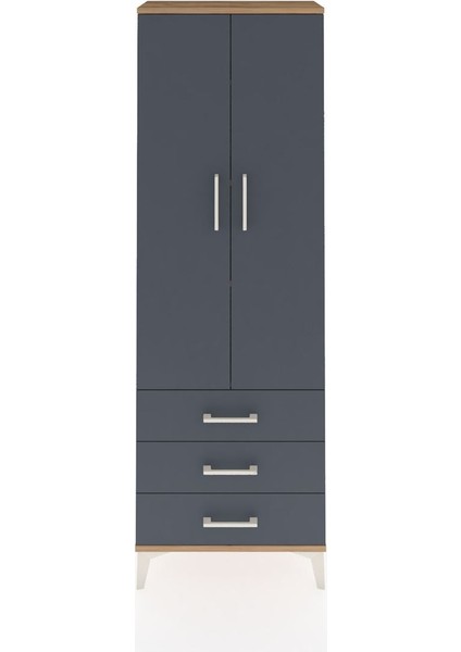 Arges Dolap 4 Raflı 3 Çekmeceli 2 Kapaklı 60X30X182 Çam-Antrasit