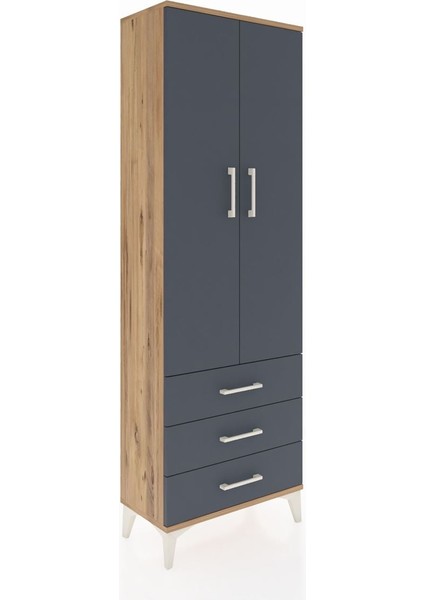Arges Dolap 4 Raflı 3 Çekmeceli 2 Kapaklı 60X30X182 Çam-Antrasit fiyatları