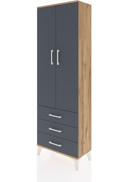 Arges Dolap 4 Raflı 3 Çekmeceli 2 Kapaklı 60X30X182 Çam-Antrasit modelleri