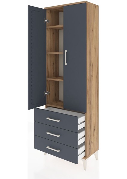 Arges Dolap 4 Raflı 3 Çekmeceli 2 Kapaklı 60X30X182 Çam-Antrasit fırsatları