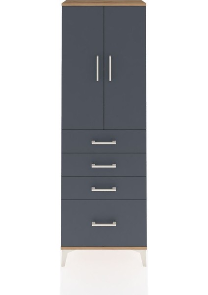 Arges Dolap 2 Raflı 4 Çekmeceli 2 Kapaklı 60X30X182 Çam-Antrasit