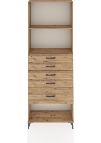 Arges Dolap 2 Raflı 5 Çekmeceli 88X30X243 Çam-Çam
