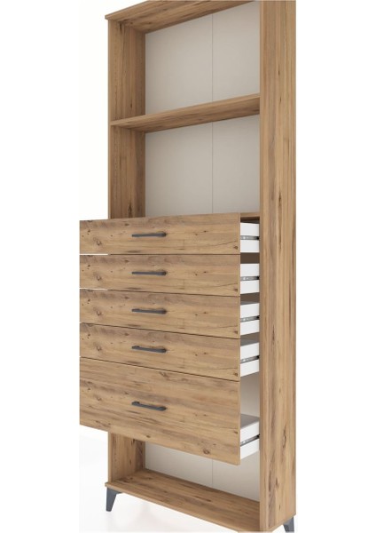 Arges Dolap 2 Raflı 5 Çekmeceli 88X30X243 Çam-Çam indirimleri