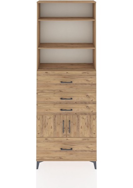 Arges Dolap 4 Raflı 4 Çekmeceli 2 Kapaklı 88X30X243 Çam-Çam