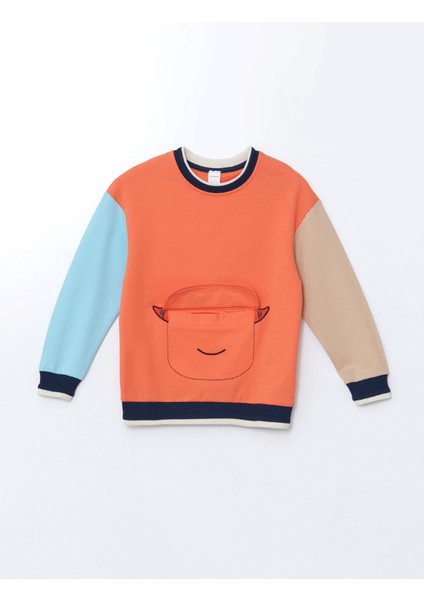 Yeni Sezon Bisiklet Yaka Baskılı Erkek Çocuk Sweatshirt