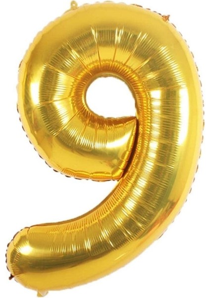 Folyo Balon 9 Rakamı Helyum Balon 90 cm Gold Renk - 9 Yaş Balonu - 9 Yaş Balon -9 Rakam Balon