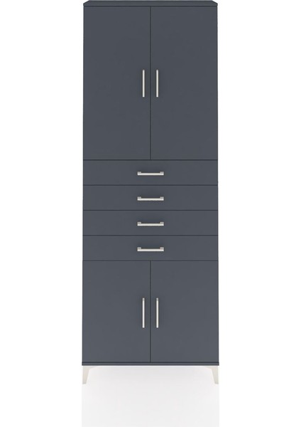 Arges Dolap 3 Raflı 4 Çekmeceli 4 Kapaklı 88X30X243 Antrasit-Antrasit
