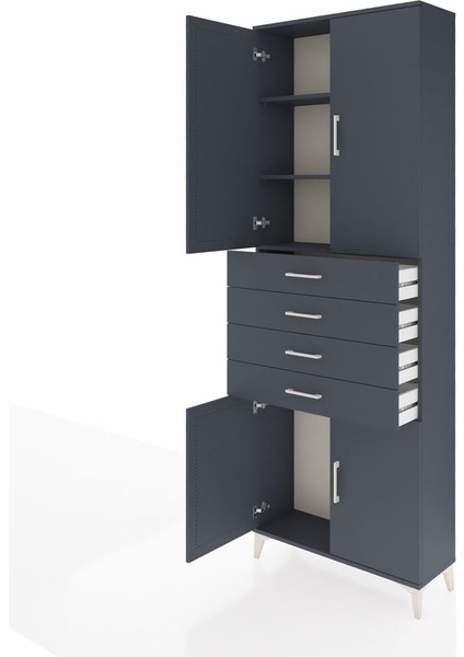 Arges Dolap 3 Raflı 4 Çekmeceli 4 Kapaklı 88X30X243 Antrasit-Antrasit fırsatları