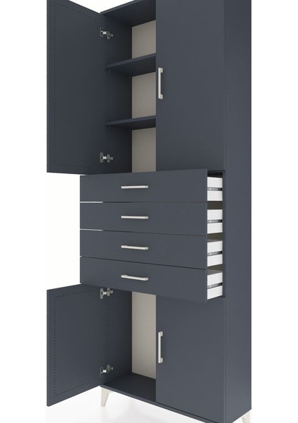 Arges Dolap 3 Raflı 4 Çekmeceli 4 Kapaklı 88X30X243 Antrasit-Antrasit indirimleri