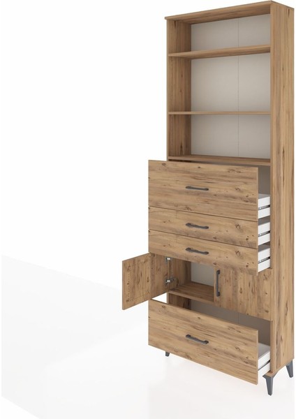 Arges Dolap 4 Raflı 4 Çekmeceli 2 Kapaklı 88X30X243 Çam-Çam fırsatları