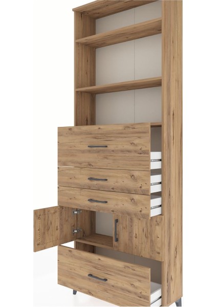 Arges Dolap 4 Raflı 4 Çekmeceli 2 Kapaklı 88X30X243 Çam-Çam indirimleri