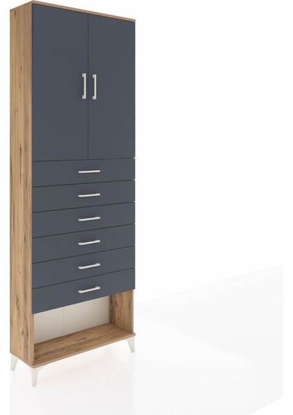 Arges Dolap 3 Raflı 6 Çekmeceli 2 Kapaklı 88X30X243 Çam-Antrasit fiyatları