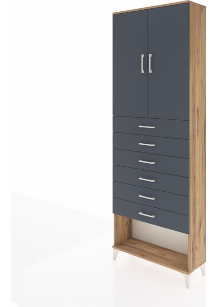 Arges Dolap 3 Raflı 6 Çekmeceli 2 Kapaklı 88X30X243 Çam-Antrasit modelleri