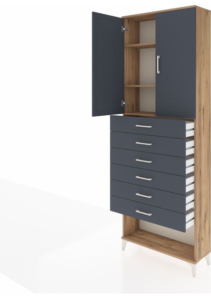 Arges Dolap 3 Raflı 6 Çekmeceli 2 Kapaklı 88X30X243 Çam-Antrasit fırsatları