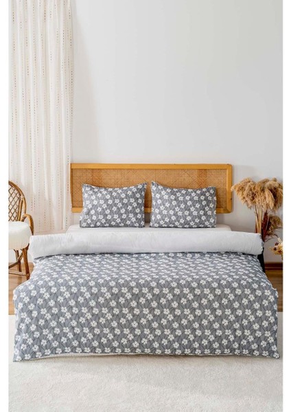 Gri Çift Kişilik Nevresim Takımı Pamuklu Çiçek Desenli Henna 200X215 cm fiyatları