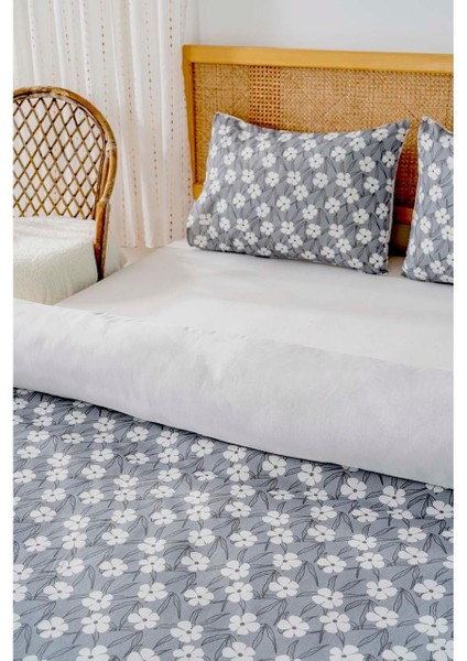 Gri Çift Kişilik Nevresim Takımı Pamuklu Çiçek Desenli Henna 200X215 cm modelleri