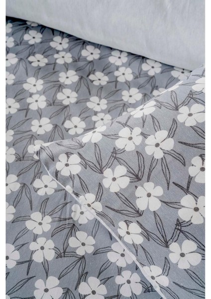 Gri Çift Kişilik Nevresim Takımı Pamuklu Çiçek Desenli Henna 200X215 cm fırsatları