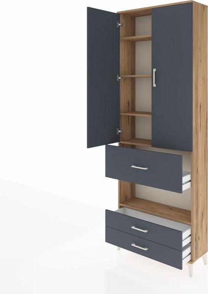 Arges Dolap 5 Raflı 3 Çekmeceli 2 Kapaklı 88X30X243 Çam-Antrasit fırsatları