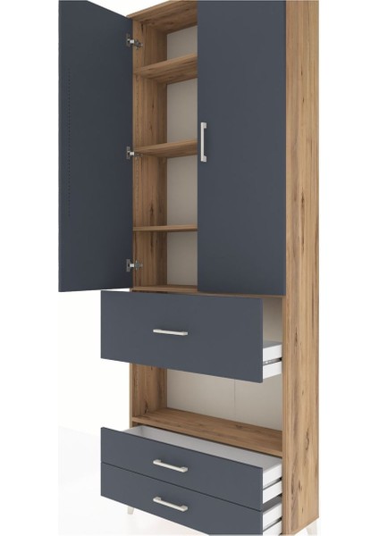 Arges Dolap 5 Raflı 3 Çekmeceli 2 Kapaklı 88X30X243 Çam-Antrasit indirimleri