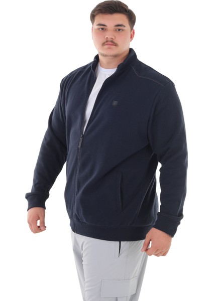 Erkek Büyük Beden 122-158 Kilo Arası Için Uygun Pamuklu Geniş Kalıp Dik Yaka Fermuarlı Sweat Mont