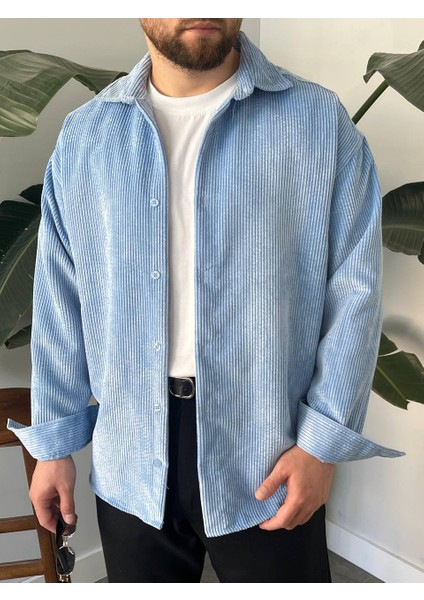 Bayaygün 5103 Oversize Kadife Gomlek _mavi modelleri