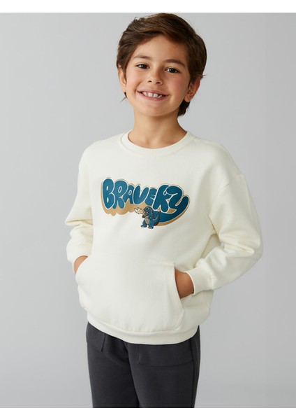 Yeni Sezon Bisiklet Yaka Baskılı Erkek Çocuk Sweatshirt
