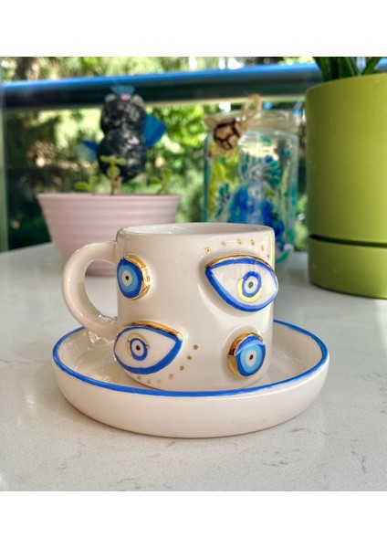 El Yapımı Seramik Gerçek 24K Altın Dekorlu Nazar Türk Kahvesi Fincanı fiyatları