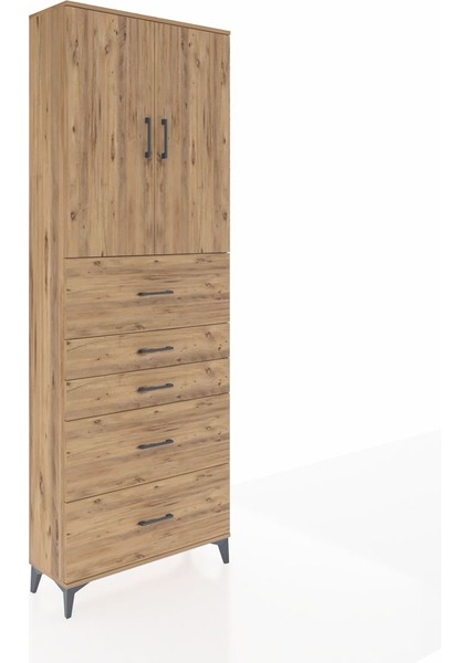 Arges Dolap 3 Raflı 5 Çekmeceli 2 Kapaklı 88X30X243 Çam-Çam fiyatları