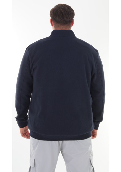 Erkek Büyük Beden 122-158 Kilo Arası Için Uygun Pamuklu Geniş Kalıp Dik Yaka Fermuarlı Sweat Mont