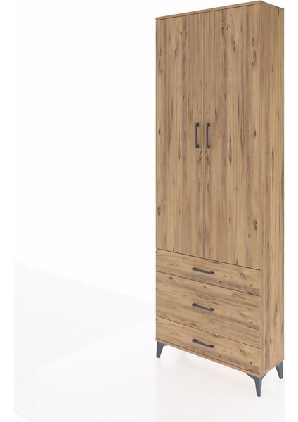 Arges Dolap Tek Raflı 3 Çekmeceli Tek Askılı 88X30X243 Çam-Çam modelleri