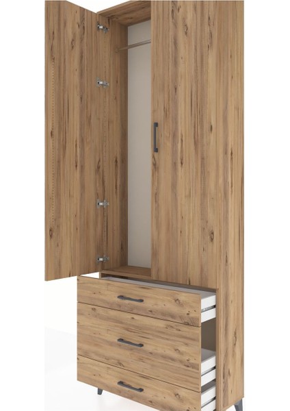 Arges Dolap Tek Raflı 3 Çekmeceli Tek Askılı 88X30X243 Çam-Çam indirimleri