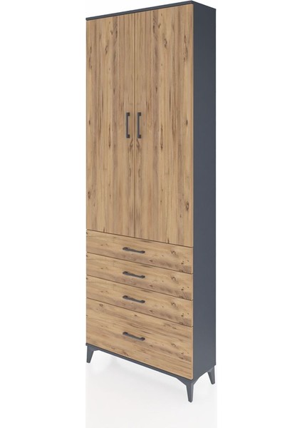 Arges Dolap 5 Raflı 4 Çekmeceli 2 Kapaklı 88X30X243 Antrasit-Çam modelleri