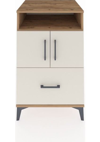 Kronos Komodin 2 Raflı Tek Çekmeceli 2 Kapaklı 60X59X96 Çam-Aytaşı