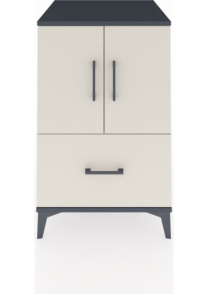 Kronos Komodin 2 Raflı Tek Çekmeceli 2 Kapaklı 60X59X96 Antrasit-Aytaşı