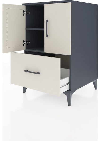 Kronos Komodin 2 Raflı Tek Çekmeceli 2 Kapaklı 60X59X96 Antrasit-Aytaşı fırsatları