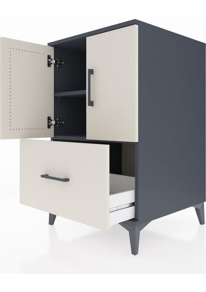 Kronos Komodin 2 Raflı Tek Çekmeceli 2 Kapaklı 60X59X96 Antrasit-Aytaşı indirimleri