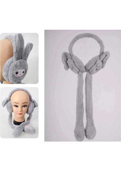 3-12 Yaş Sesli Oynar Kulaklı Kışlık Tavşan Zıp Zıp Kulaklık Peluş Kulaklık Kız Çocuk Kulaklık