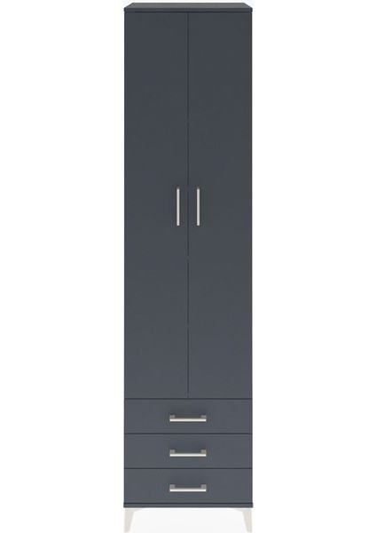 Hyperion Dolap 5 Raflı 3 Çekmeceli 2 Kapaklı 60X44X243 Antrasit-Antrasit