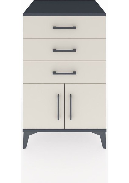 Kronos Komodin 3 Çekmeceli 2 Kapaklı 60X59X96 Antrasit-Aytaşı