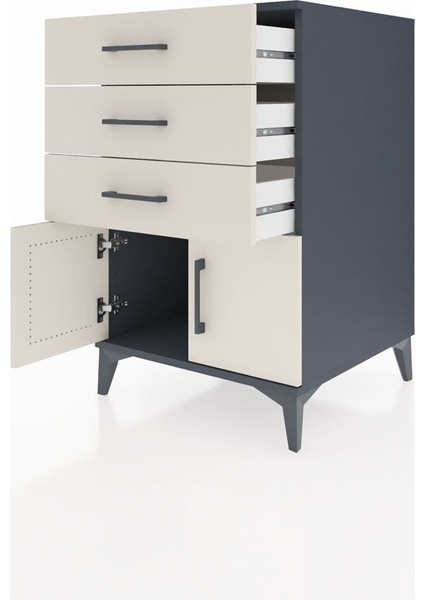 Kronos Komodin 3 Çekmeceli 2 Kapaklı 60X59X96 Antrasit-Aytaşı fırsatları