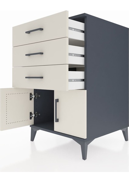 Kronos Komodin 3 Çekmeceli 2 Kapaklı 60X59X96 Antrasit-Aytaşı indirimleri