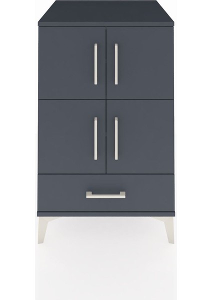 Kronos Komodin 4 Raflı Tek Çekmeceli 4 Kapaklı 60X59X96 Antrasit-Antrasit