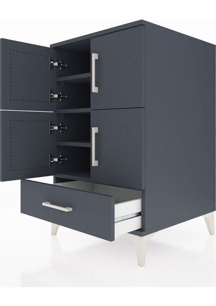 Kronos Komodin 4 Raflı Tek Çekmeceli 4 Kapaklı 60X59X96 Antrasit-Antrasit indirimleri