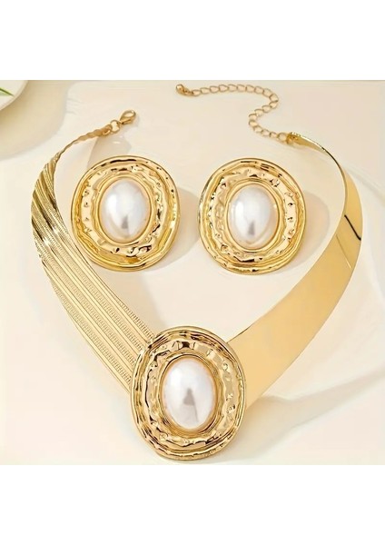 Altın Kaplama Oval Büyük Taşlı Tasarım Bohem Takı Seti Kolye Küpe Seti fiyatları