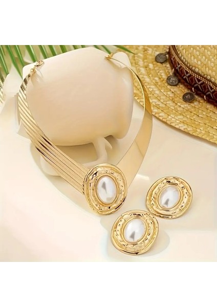 Altın Kaplama Oval Büyük Taşlı Tasarım Bohem Takı Seti Kolye Küpe Seti modelleri