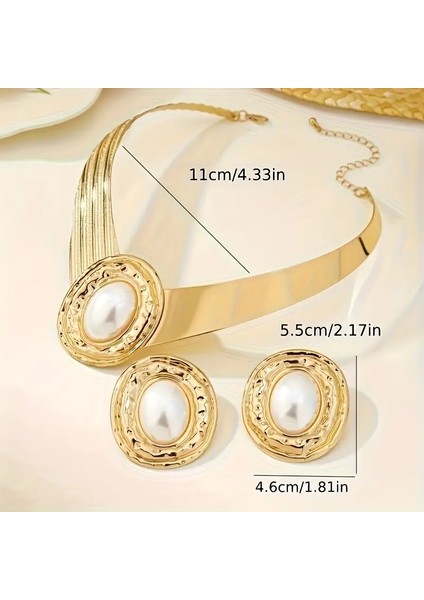 Altın Kaplama Oval Büyük Taşlı Tasarım Bohem Takı Seti Kolye Küpe Seti indirimleri