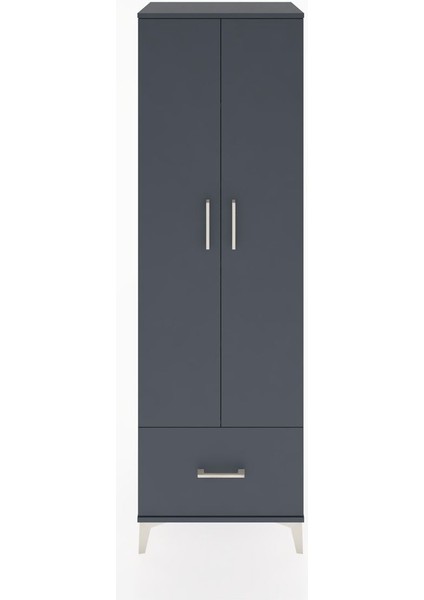 Hyperion Dolap 5 Raflı Tek Çekmeceli 2 Kapaklı 60X44X195 Antrasit-Antrasit